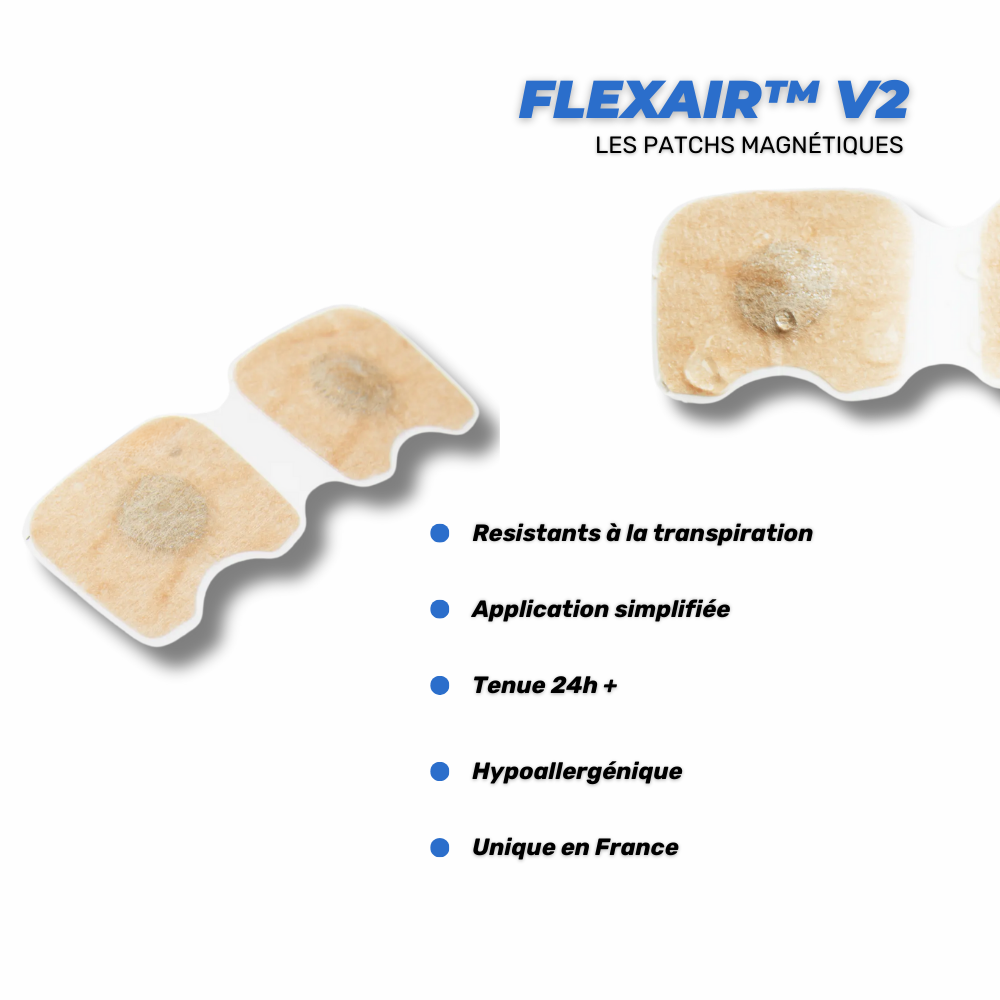 La bande nasale magnétique Flexair™ V2 est conçue pour améliorer votre respiration nasale, augmentant ainsi vos performances sportives et favorisant un sommeil réparateur.